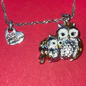 Cute animal Shape pendant owl mother and child two-color lettering love necklace